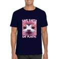 thumbnail image 1 of Eat Plastic Funny Cat Meme Sarcastic Environmental Humor T-Shirt, for men & women, up to size 5XL, 1 of 3