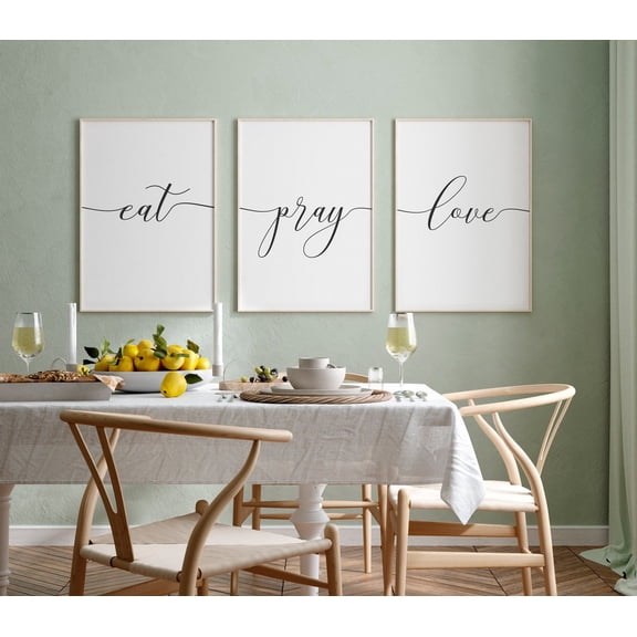 Eat Pray Love Christian Wall Art Pieces Farmhouse Kitchen & Dining Room Decor Set 3 Stretched Canvas 8x12