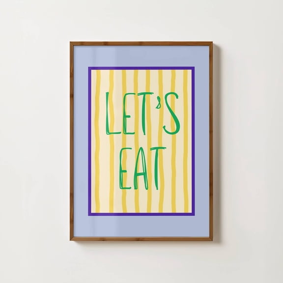 Let'S Eat Print Foodie Prints Kitchen Retro Prints Food Art Dining Room Wall Art Kitchen Cooking Blue And Yellow Kitchen Decor Home Decor #1091, Unframed Canvas Size 8x12