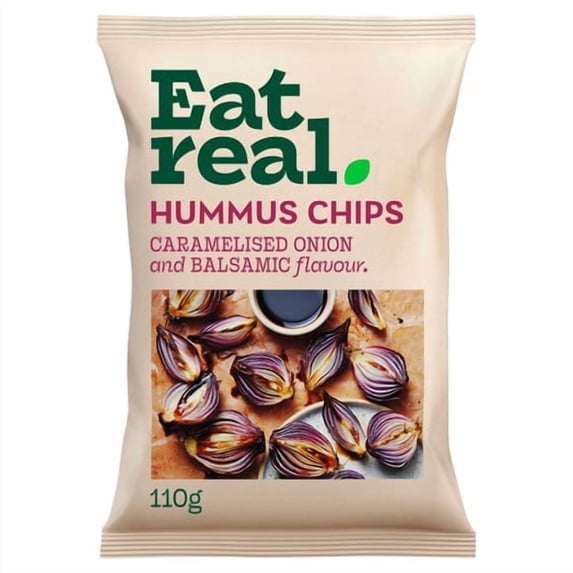 Eat Real Hummus Chips Caramelised Onion and Balsamic Vinegar 110g, British Import (Pack of 3)