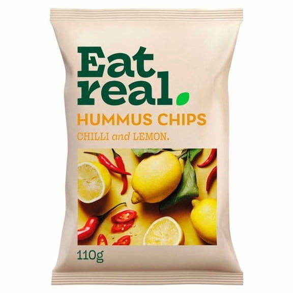 Eat Real Hummus Chips Chilli & Lemon Sharing 110g, British Import (Pack of 3)