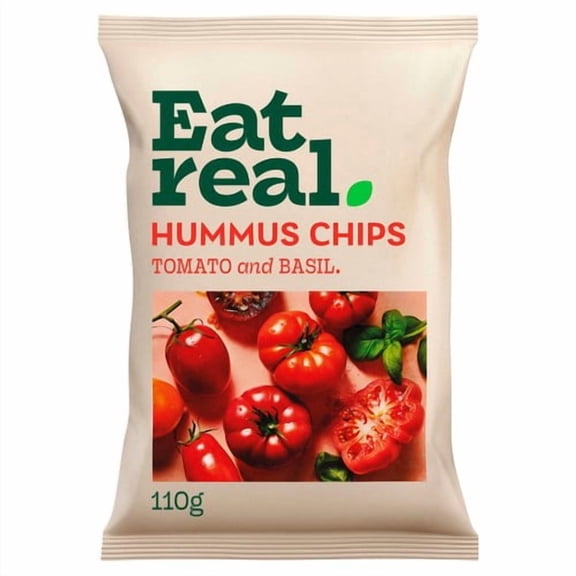 Eat Real Hummus Chips Tomato & Basil Sharing 110g, British Import (Pack of 3)