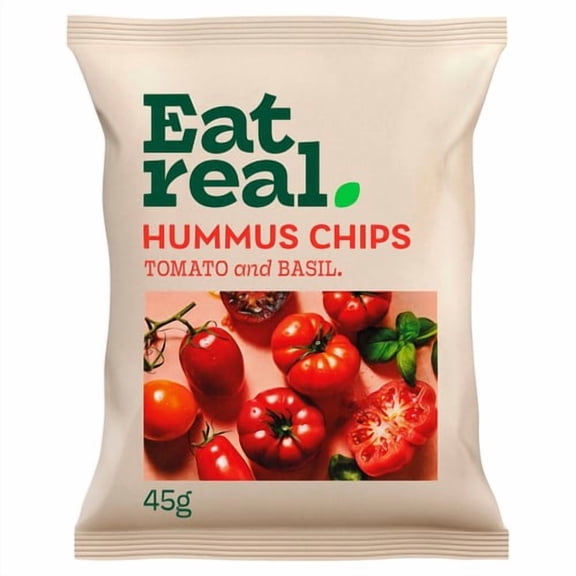 Eat Real Hummus Tomato & Basil Chips 45g, British Import (Pack of 6)