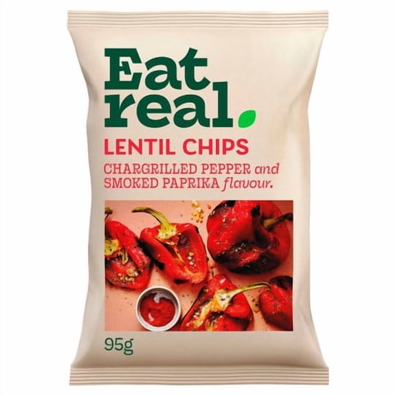 Eat Real Lentil Chips Chargrilled Red Pepper 95g, British Import (Pack of 6)