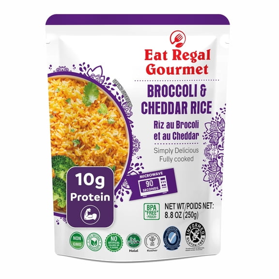 Eat Regal Ready to Eat Broccoli & Cheddar Rice, Creamy & Cheesy, Always Fluffy, No Clump, Microwave in 1.5 Minutes, 8.8 oz, pack of 6