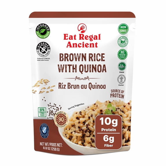 Eat Regal Fully Cooked Brown Rice with Quinoa, Microwave Ready in 1.5 Minutes, Fluffy, 8.8 oz, pack of 6