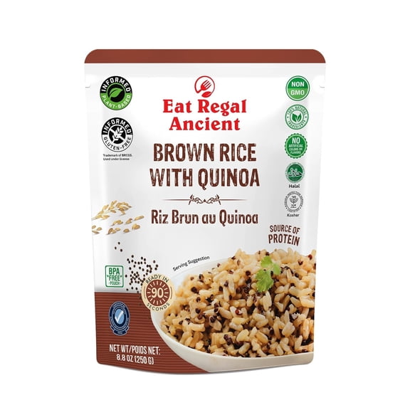 Eat Regal Ready to Eat Brown Rice with Quinoa Pack of 8, 8.8 Ounce | Microwaveable Ready to Heat | Easy Dinner Side | Healthy Side Dish