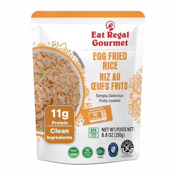 Eat Regal Gourmet Egg Fried Rice, 8.8 oz Pouches, Pack of 6, Microwave Ready, Halal