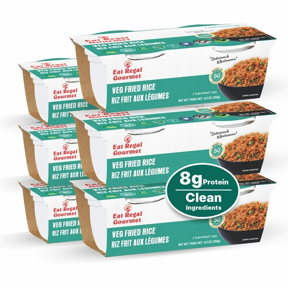 Eat Regal Gourmet Vegetable Fried Rice, Ready in 60 Seconds, 2 Individual Cups, Pack of 6, 8.8 oz