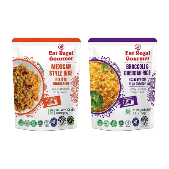 Eat Regal Broccoli & Cheddar Rice & Mexican Style Rice Variety pack, 8.8 oz (pack of 12), Shelf-Stable