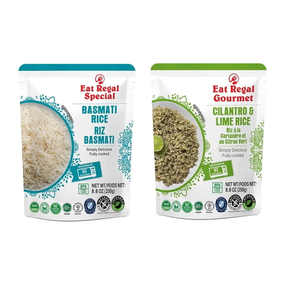 Eat Regal Ready-to-Eat Rice Variety Pack Cilantro & Lime Rice & Basmati Rice | Microwave in 1.5 Minutes| Gluten-Free, Non-GMO, BPA-Free Pouches | 8.8 oz (Pack of 12)