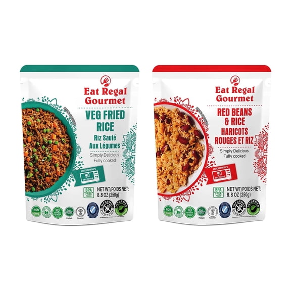 Eat Regal Veg Fried Rice & Red Beans Rice Variety Pack, 8.8 oz (pack of 12), Shelf-Stable