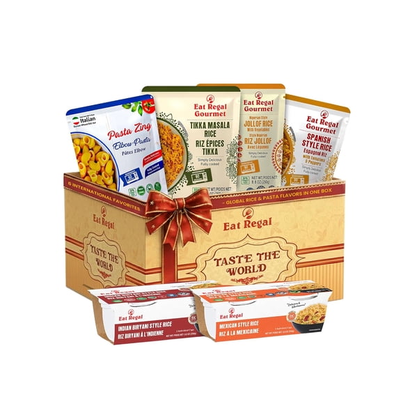 Eat Regal Taste the World Global Rice & Pasta Variety Pack, 6-Item Ready-to-Eat Holiday Gift Box |Inspired Sides | Ready in 12 Minutes | Limited Edition