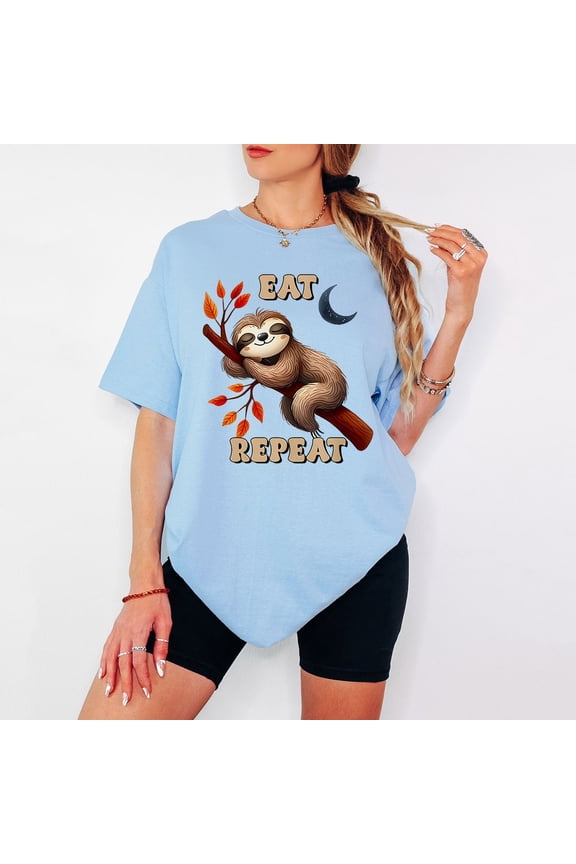 Eat Repeat Sloth Animals Womens T-Shirt Lifestyle Tee