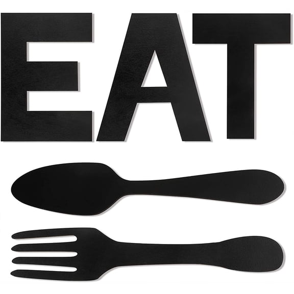Eat Sign for Kitchen Fork and Spoon Wall Decor, Rustic Wood Eat Decoration,Cute Eat Letters Decorative Hanging Wooden Letters