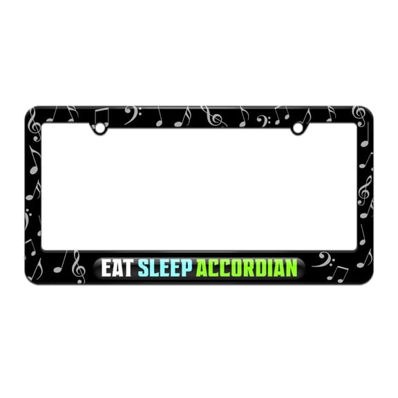 Eat Sleep Accordian License Plate Tag Frame - Music Notes Design