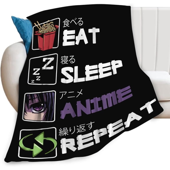 Eat Sleep Anime Blanket for Boys Girls Flannel Anime Throw Blanket Ultra Soft Cozy Fleece Decor Blankets Gift for Womens Mens Couch Sofa Bed 80" x 60"