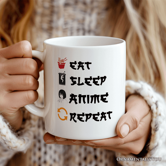 Eat Sleep Anime Repeat Personalized Mug, Funny Anime Lover Gift With Custom Name