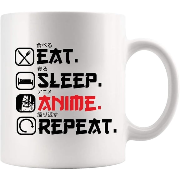 Eat Sleep Anime Repeat Gifts For Anime Lovers Men Women Novelty Drinkware Ceramic Mug 11 oz White 11 oz