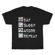 Eat Sleep Anime Repeat Manga Otaku Japanese T-Shirt Unisex Funny Tee Gift NEW