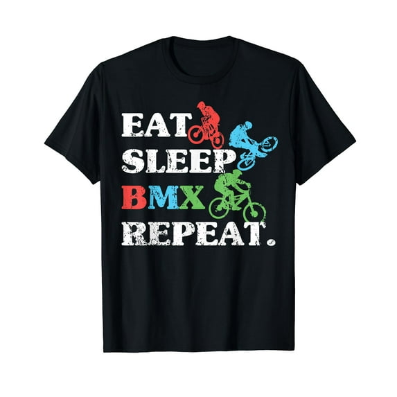 Eat Sleep BMX Repeat Extreme Cyclists Bicycle Motocross Bike Vintage Mystery Men Women T-Shirt