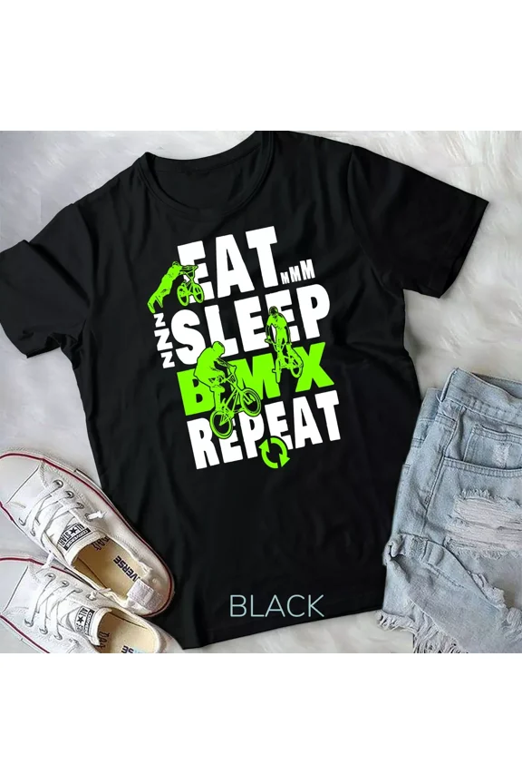 Eat, Sleep, BMX, Repeat, Funny Bicycle Gift and Motocross Themed Unisex T-Shirt