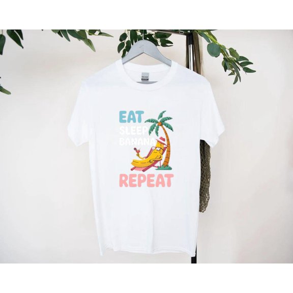 Eat Sleep Banana Repeat Fun Fruit Lover Monkey Humor T-Shirt, for men & women, up to size 5XL