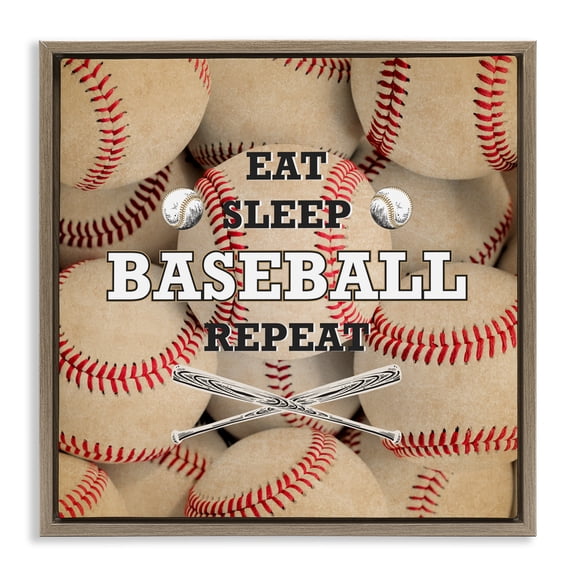 Stupell Industries Eat Sleep Baseball Repeat Brown Framed Floater Canvas Wall Art, design by Kim Allen, 25 x 25