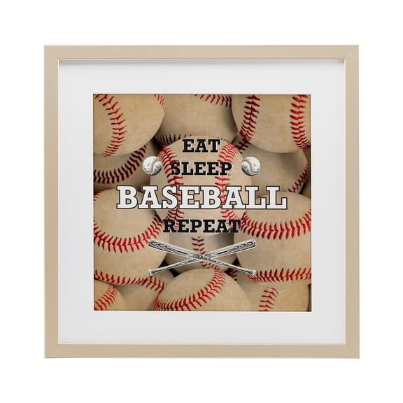 Stupell Industries Eat Sleep Baseball Repeat Birch Framed Print Under Glass, design by Kim Allen, 13 x 13