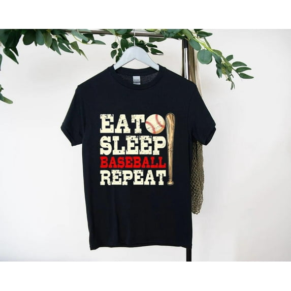 Eat Sleep Baseball Repeat Funny Baseball Dad Gift Tee T-Shirt, for men & women, up to size 5XL