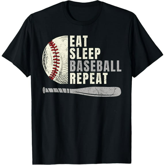 Eat Sleep Baseball Repeat Funny Baseball Player T-Shirt men and women can wear, black, white, gifts