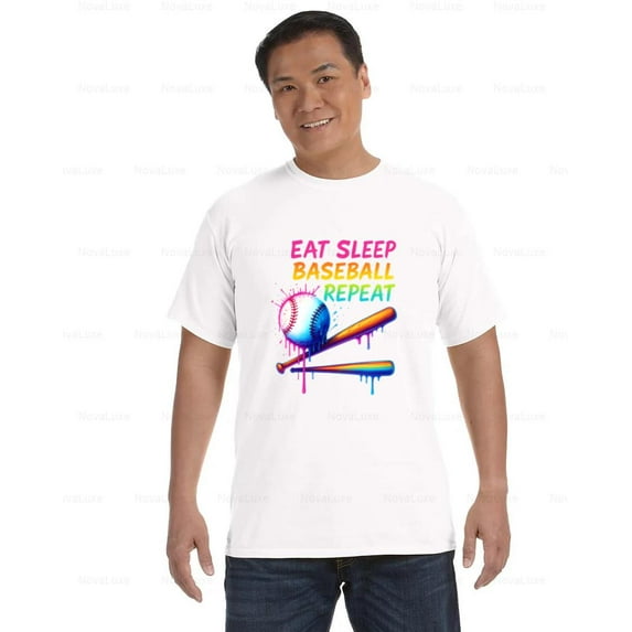 Eat Sleep Baseball Repeat Funny Ice Cream Theme Sports Player Comfort Color T-Shirt