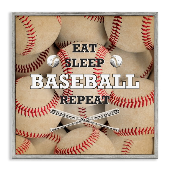 Stupell Industries Eat Sleep Baseball Repeat Gray Framed Giclee Art, design by Kim Allen, 24 x 24