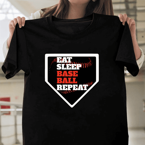 Eat Sleep Baseball Repeat Home Plate Seams Graphic Sport Fan Player Art V50861 Unisex T-Shirt, Size Up to 5XL