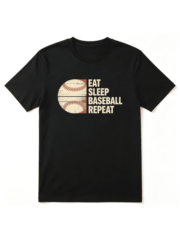 Eat Sleep Baseball Repeat Sport Slogan Cool Graphic Tee for Men and Women, Gym Birthday Gift Cotton Short Sleeves T-Shirt