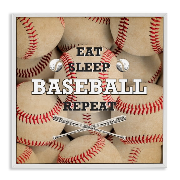 Stupell Industries Eat Sleep Baseball Repeat White Framed Giclee Art, design by Kim Allen, 17 x 17