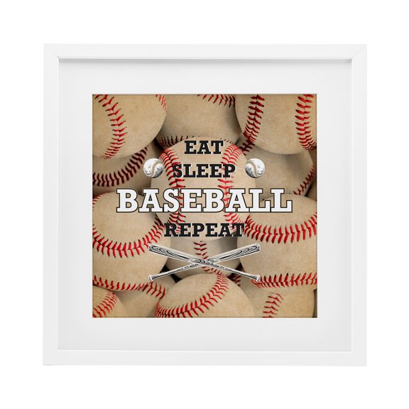 Stupell Industries Eat Sleep Baseball Repeat White Framed Print Under Glass, design by Kim Allen, 16 x 16