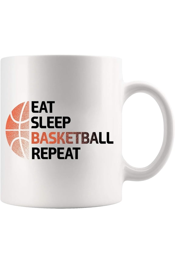 Eat Sleep Basketball Repeat Basketball Gifts Basketball Player Dad Boyfriend Husband Uncle Brother Coach Sports Novelty Drinkware Ceramic Mug 11 oz White