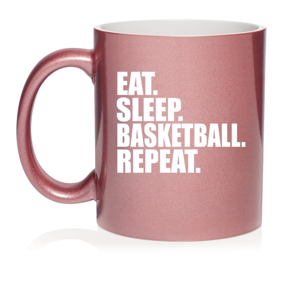 Eat Sleep Basketball Repeat Ceramic Coffee Mug Tea Cup Gift for Her, Him, Friend, Coworker, Wife, Husband (11oz Rose Gold)