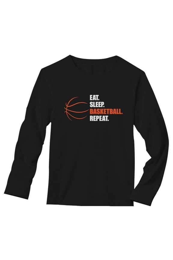 Eat Sleep Basketball Repeat - Gift for Basketball Fans Long Sleeve T-Shirt Medium Black