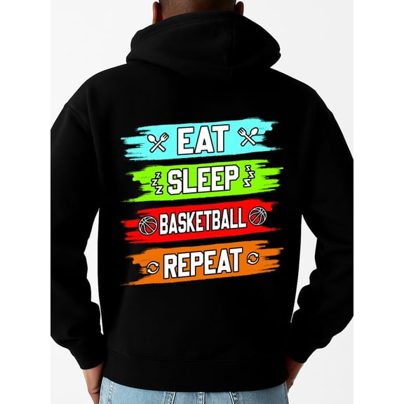 Eat Sleep Basketball Repeat funny hoodies mens graphic hoodies black Solid Color Design Long Sleeve Casual Hooded Sweatshirt aesthetic Fashion Unisex hoodie