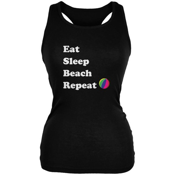 Eat Sleep Beach Repeat Black Juniors Soft Tank Top - Medium