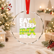 Eat Sleep Bmx Repeat - Funny Bmx Rider Bicycle Motocross Glass Ornament, Vintage Glass Ornament