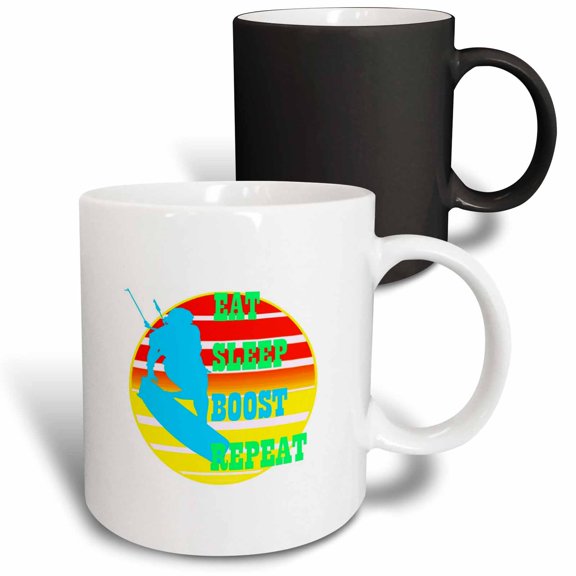 3drose, Eat Sleep Boost Repeat Kitesufer with Yellow Retro Sunset, 11oz Magic Transforming Mug