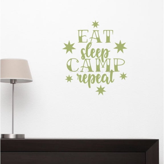 Eat Sleep Camp Repeat RV Decals - Vinyl Camper Decals - Decals for RV Trailers - RV Camper Decals Sayings for Wall Decor - Die-Cut Vinyl Graphics for RV, 10.5x12-Inch, OliveGreen