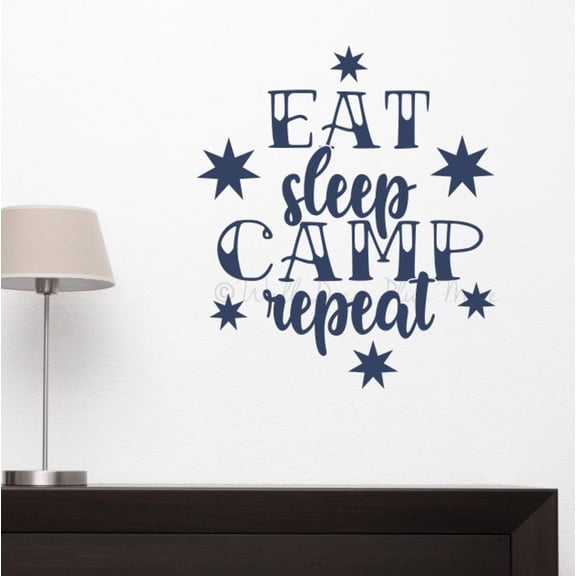 Eat Sleep Camp Repeat RV Decals - Vinyl Camper Decals - Decals for RV Trailers - RV Camper Decals Sayings for Wall Decor - Die-Cut Vinyl Graphics for RV, 15.5x18-Inch, DeepBlue