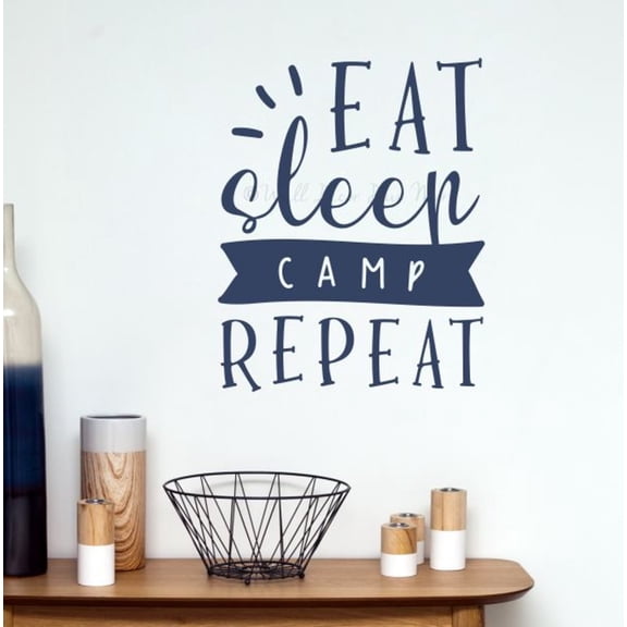 Eat Sleep Camp Repeat RV Decals - Vinyl Camper Decals - RV Camper Decals Sayings for Wall Decor - Decals for RV Trailers - Vintage RV Art Die-Cut Vinyl Graphics for RV, 14.3x18-Inch, Deep Blue