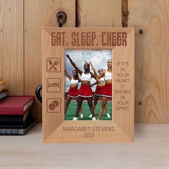 Eat Sleep Cheer Personalized Wooden Frame 3 1/2" x 5" Brown (Vertical)