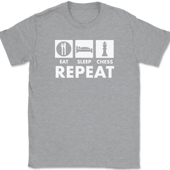 Eat Sleep Chess Repeat T-Shirt Funny Hobby Humor Board Game Tee - Heather Grey, XL