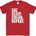 thumbnail image 1 of Eat Sleep Color Repeat Coloring T-Shirt Funny Book Hobby Humor Gift Text Tee - Red, 2XL, 1 of 1